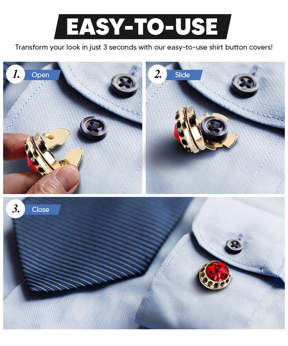 Vittorio Vico Men's Crystal Colorstone Button Cover - Suits You Sir - Red Black and Gold -