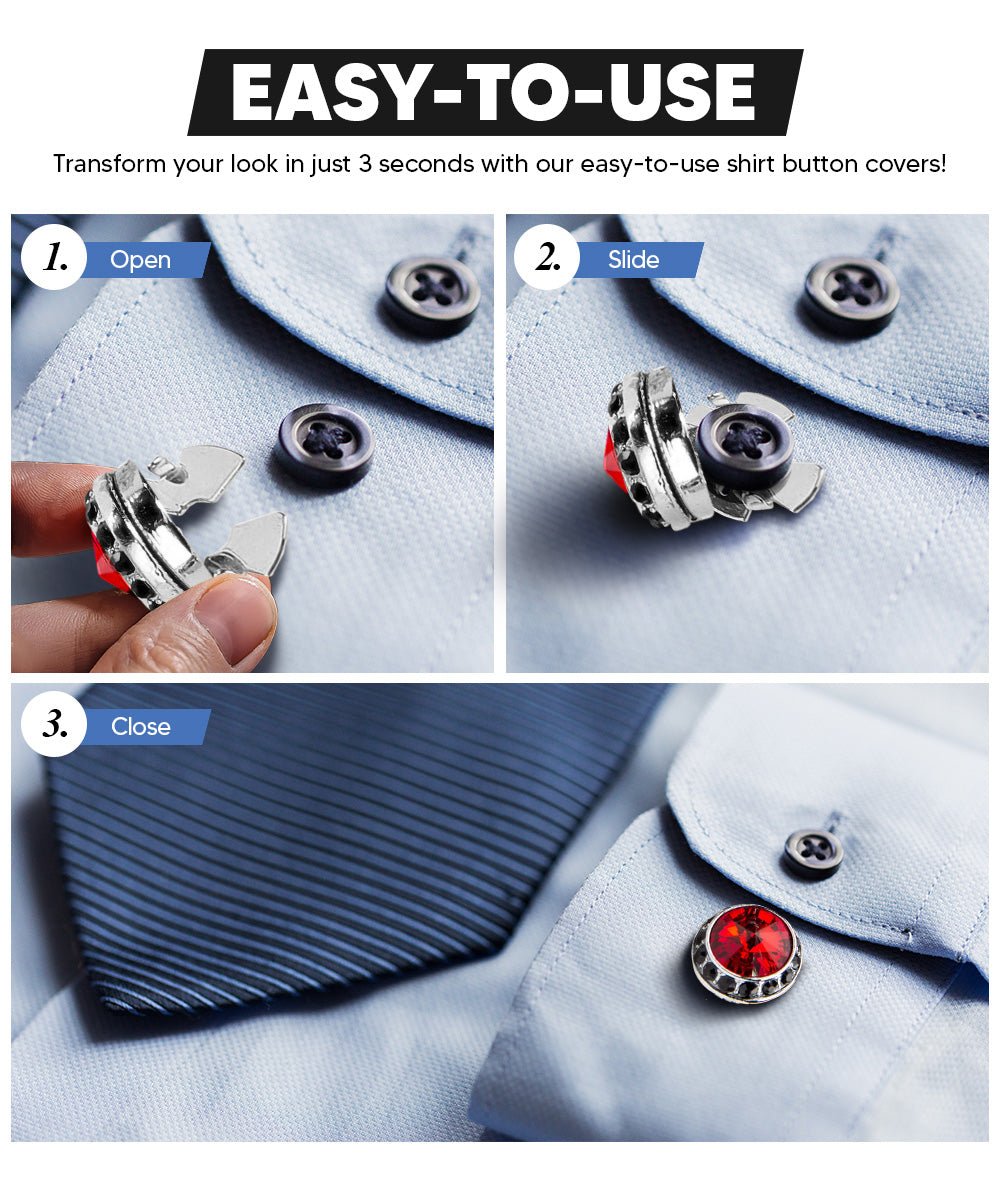 Vittorio Vico Men's Crystal Colorstone Button Cover - Suits You Sir - Red Black and Silver -