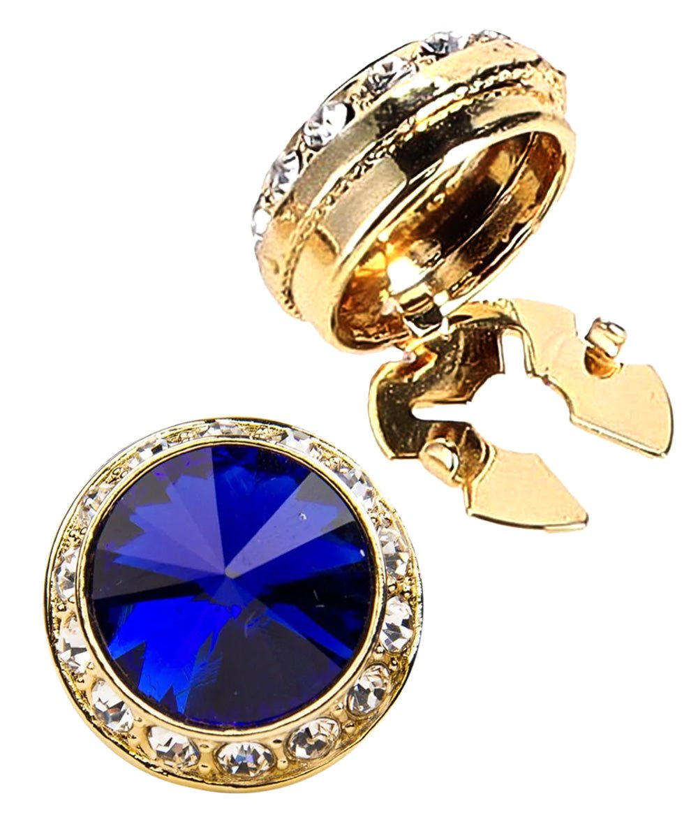 Vittorio Vico Men's Crystal Colorstone Button Cover - Suits You Sir - Royal Blue and Gold -