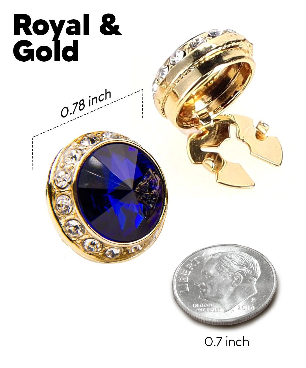 Vittorio Vico Men's Crystal Colorstone Button Cover - Suits You Sir - Royal Blue and Gold -