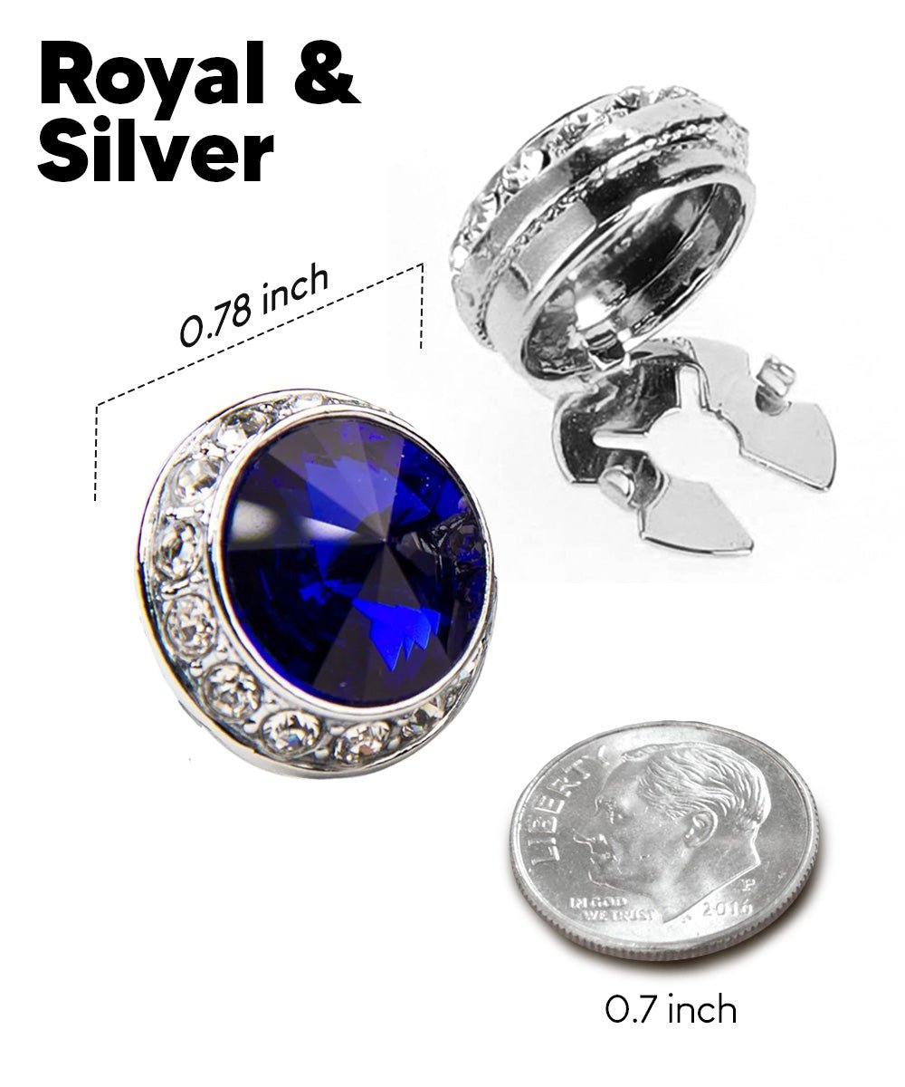 Vittorio Vico Men's Crystal Colorstone Button Cover - Suits You Sir - Royal Blue and Silver -