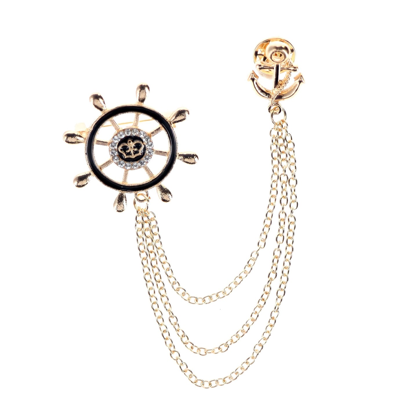 Vittorio Vico Men's Design Brooch in Gift Box - Suits You Sir - Gold Ship's Wheel -
