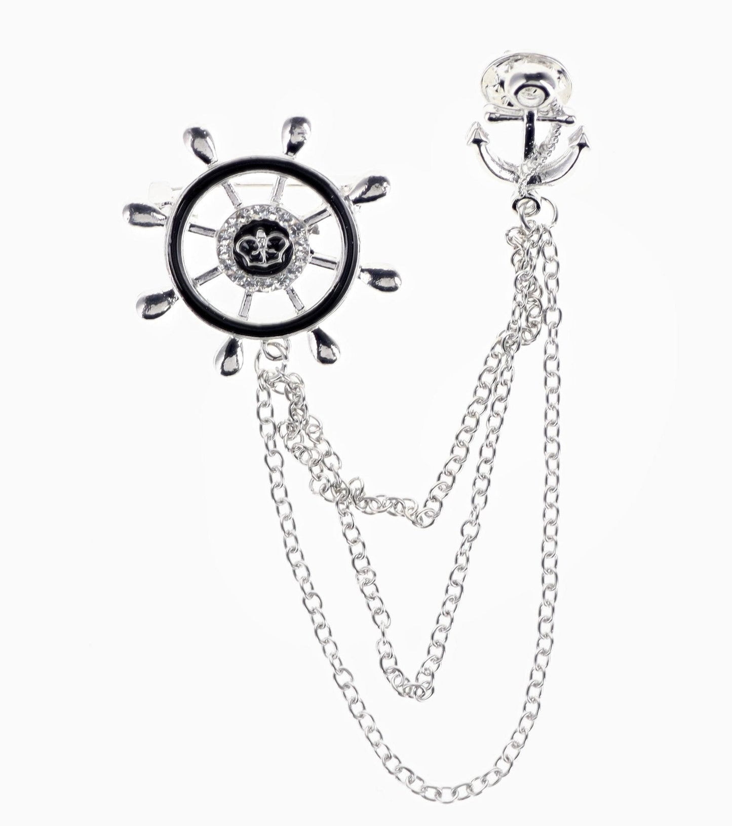 Vittorio Vico Men's Design Brooch in Gift Box - Suits You Sir - Silver Ship's Wheel -