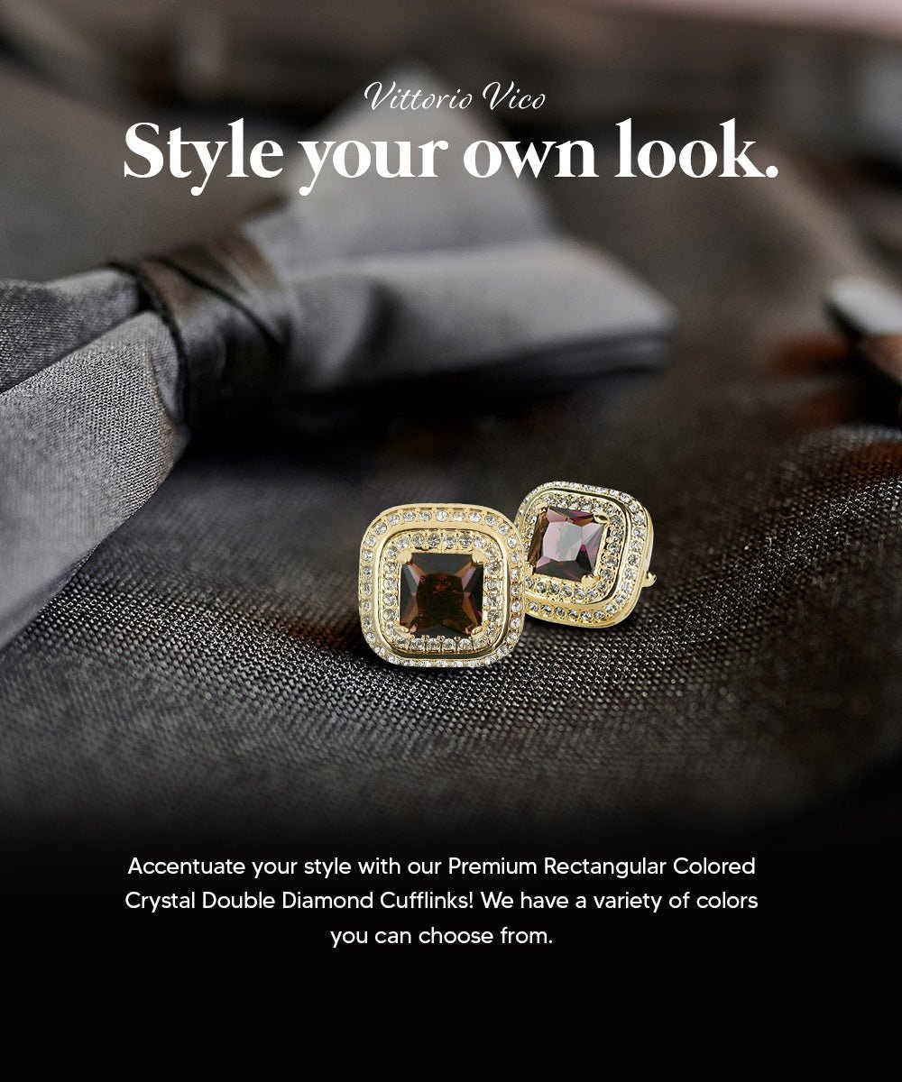 Vittorio Vico Men's Large Square Colorstone Crystal Double Diamond Set Cufflinks: CL75XX Series - Suits You Sir - Black and Silver -