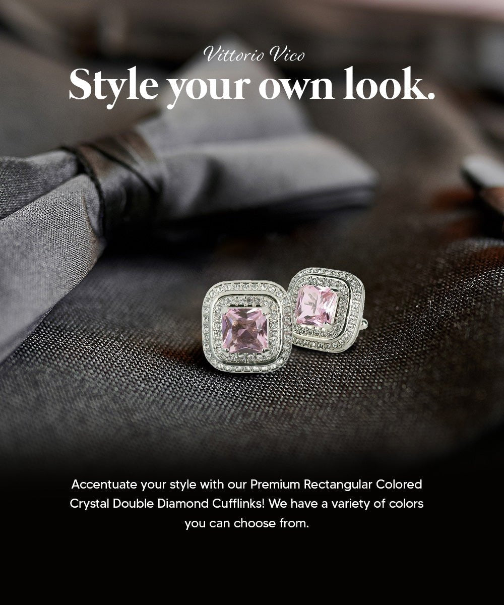 Vittorio Vico Men's Large Square Colorstone Crystal Double Diamond Set Cufflinks: CL75XX Series - Suits You Sir - Black and Silver -