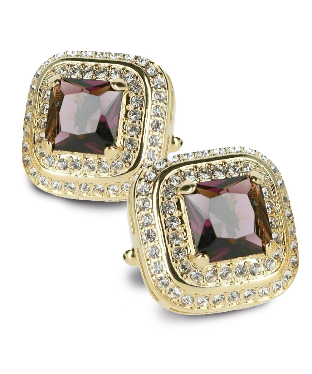 Vittorio Vico Men's Large Square Colorstone Crystal Double Diamond Set Cufflinks: CL75XX Series - Suits You Sir - Black and Silver -