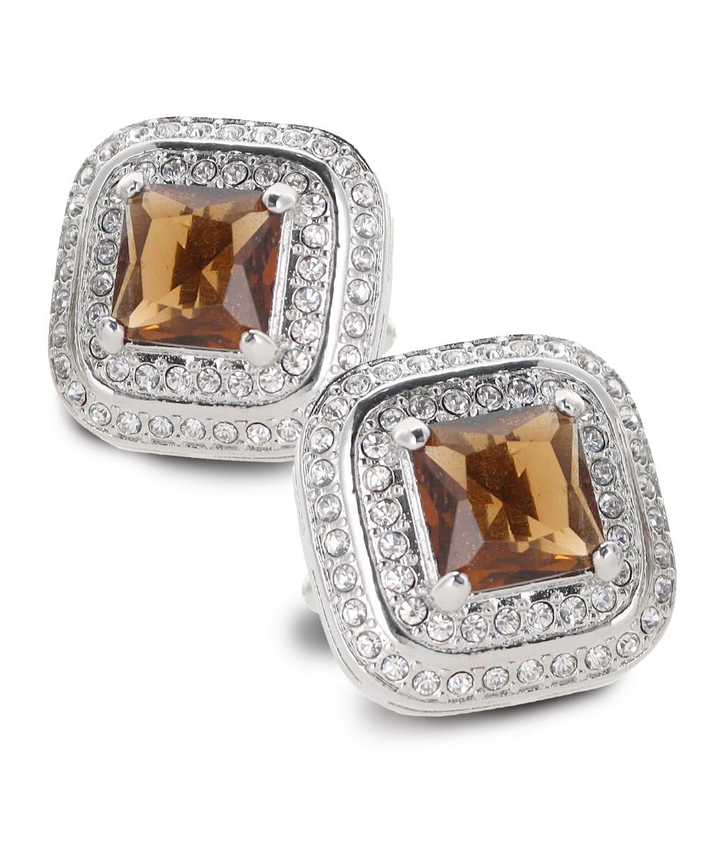 Vittorio Vico Men's Large Square Colorstone Crystal Double Diamond Set Cufflinks: CL75XX Series - Suits You Sir - Brown and Silver -