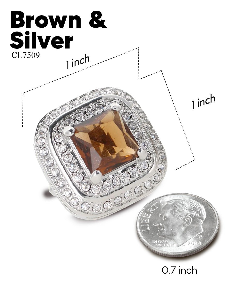 Vittorio Vico Men's Large Square Colorstone Crystal Double Diamond Set Cufflinks: CL75XX Series - Suits You Sir - Brown and Silver -