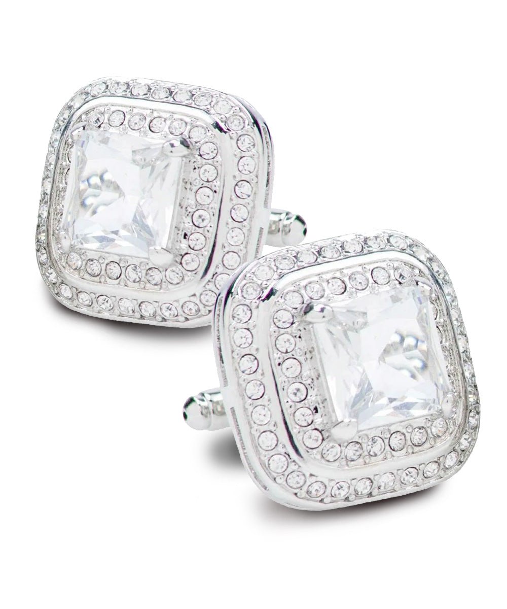 Vittorio Vico Men's Large Square Colorstone Crystal Double Diamond Set Cufflinks: CL75XX Series - Suits You Sir - Clear and Silver -