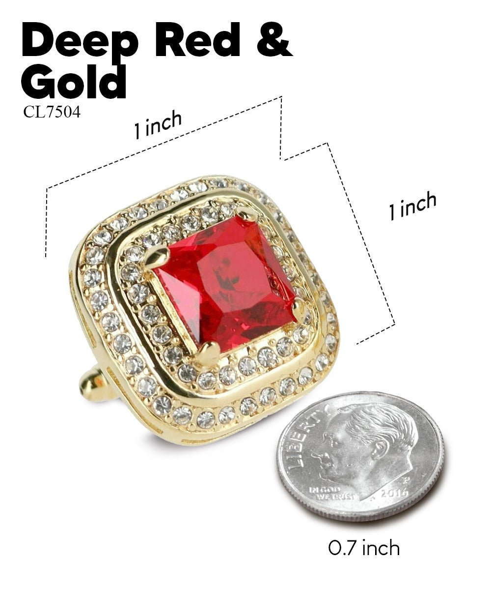 Vittorio Vico Men's Large Square Colorstone Crystal Double Diamond Set Cufflinks: CL75XX Series - Suits You Sir - Deep Red and Gold -