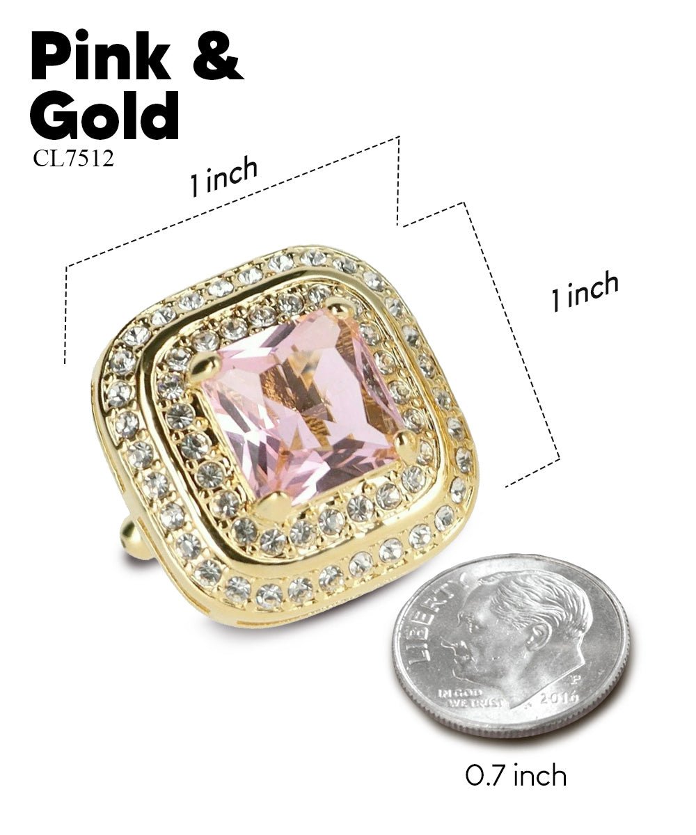 Vittorio Vico Men's Large Square Colorstone Crystal Double Diamond Set Cufflinks: CL75XX Series - Suits You Sir - Pink and Gold -