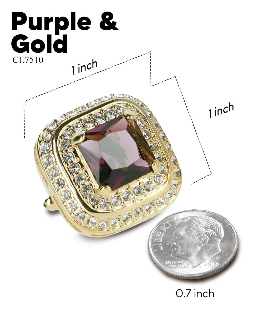 Vittorio Vico Men's Large Square Colorstone Crystal Double Diamond Set Cufflinks: CL75XX Series - Suits You Sir - Purple and Gold -