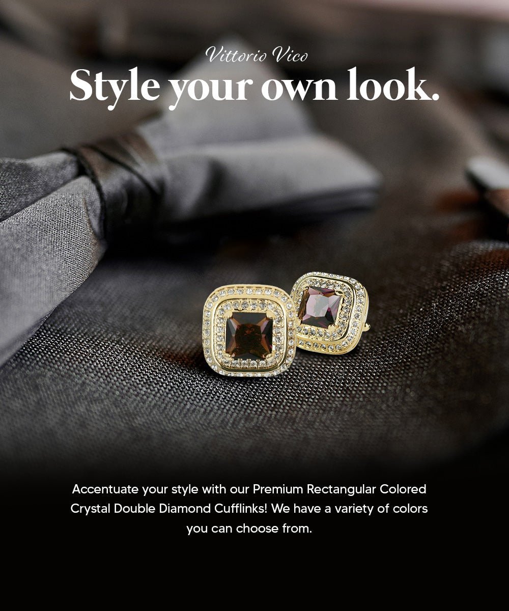 Vittorio Vico Men's Large Square Colorstone Crystal Double Diamond Set Cufflinks: CL75XX Series - Suits You Sir - Purple and Gold -