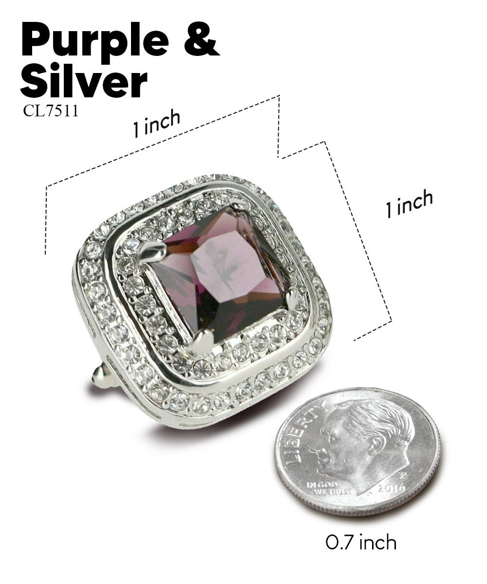Vittorio Vico Men's Large Square Colorstone Crystal Double Diamond Set Cufflinks: CL75XX Series - Suits You Sir - Purple and Silver -