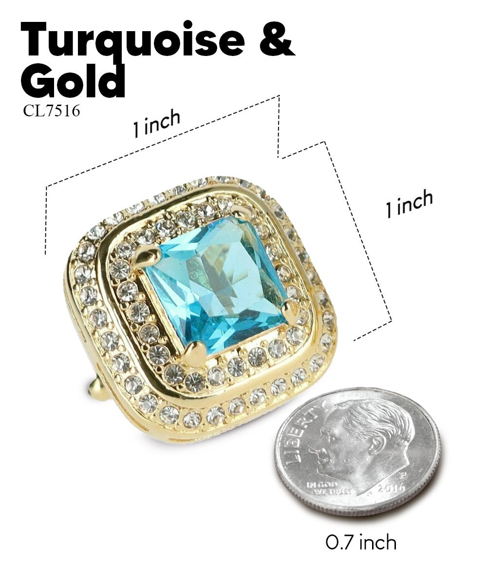 Vittorio Vico Men's Large Square Colorstone Crystal Double Diamond Set Cufflinks: CL75XX Series - Suits You Sir - Turquoise and Gold -