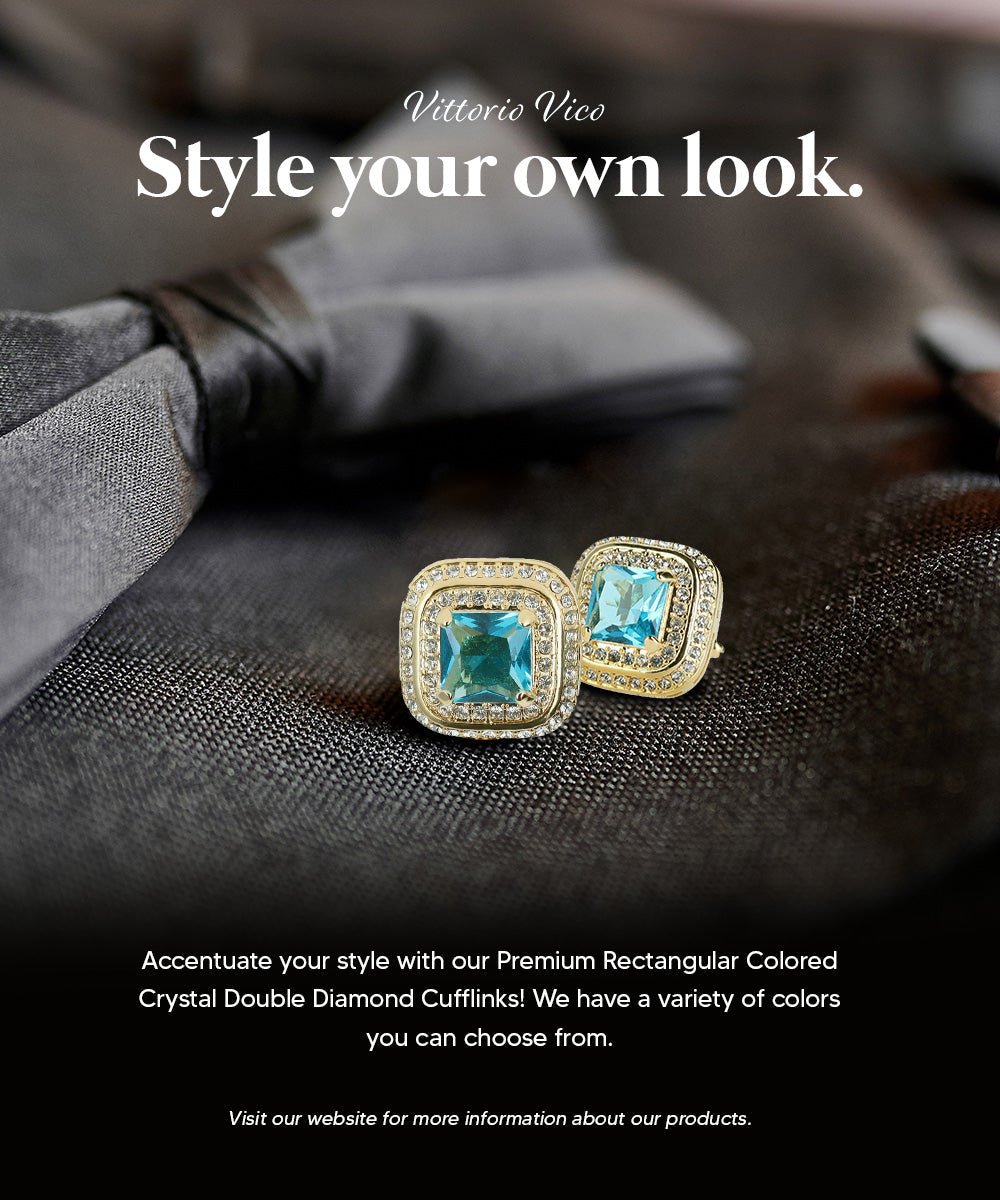 Vittorio Vico Men's Large Square Colorstone Crystal Double Diamond Set Cufflinks: CL75XX Series - Suits You Sir - Turquoise and Gold -