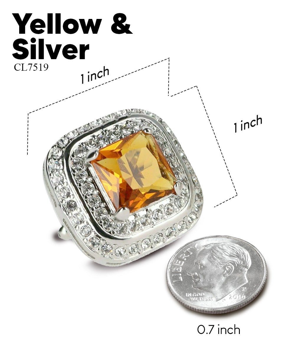 Vittorio Vico Men's Large Square Colorstone Crystal Double Diamond Set Cufflinks: CL75XX Series - Suits You Sir - Yellow and Silver -