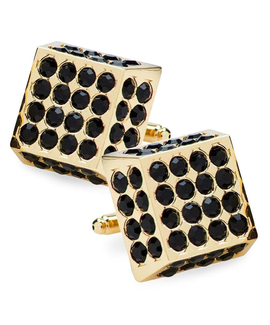 Vittorio Vico Men's Large Square Studded Colored Crystal Cufflinks: CL76XX Series - Suits You Sir - Black and Gold -