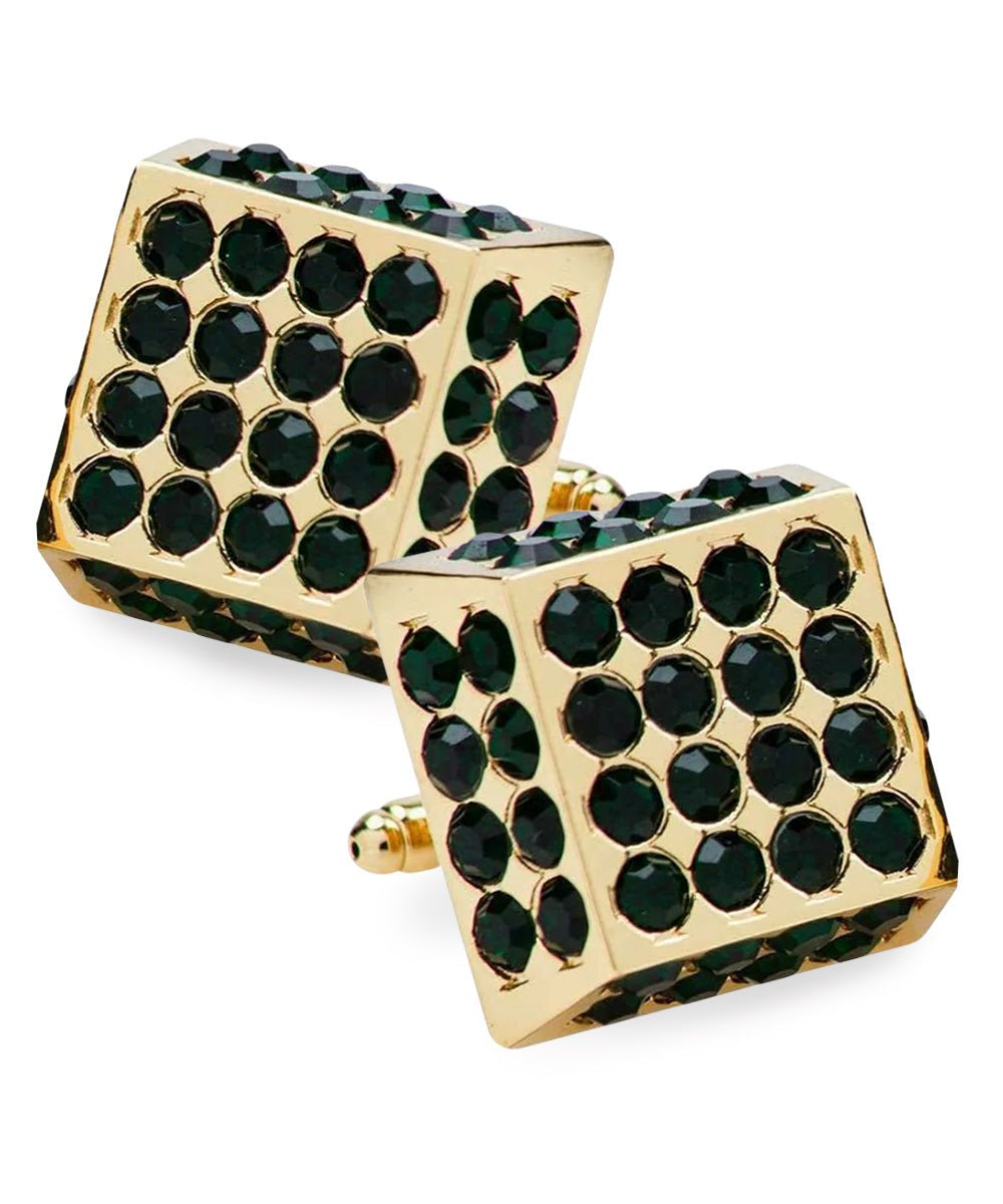 Vittorio Vico Men's Large Square Studded Colored Crystal Cufflinks: CL76XX Series - Suits You Sir - Green and Gold -