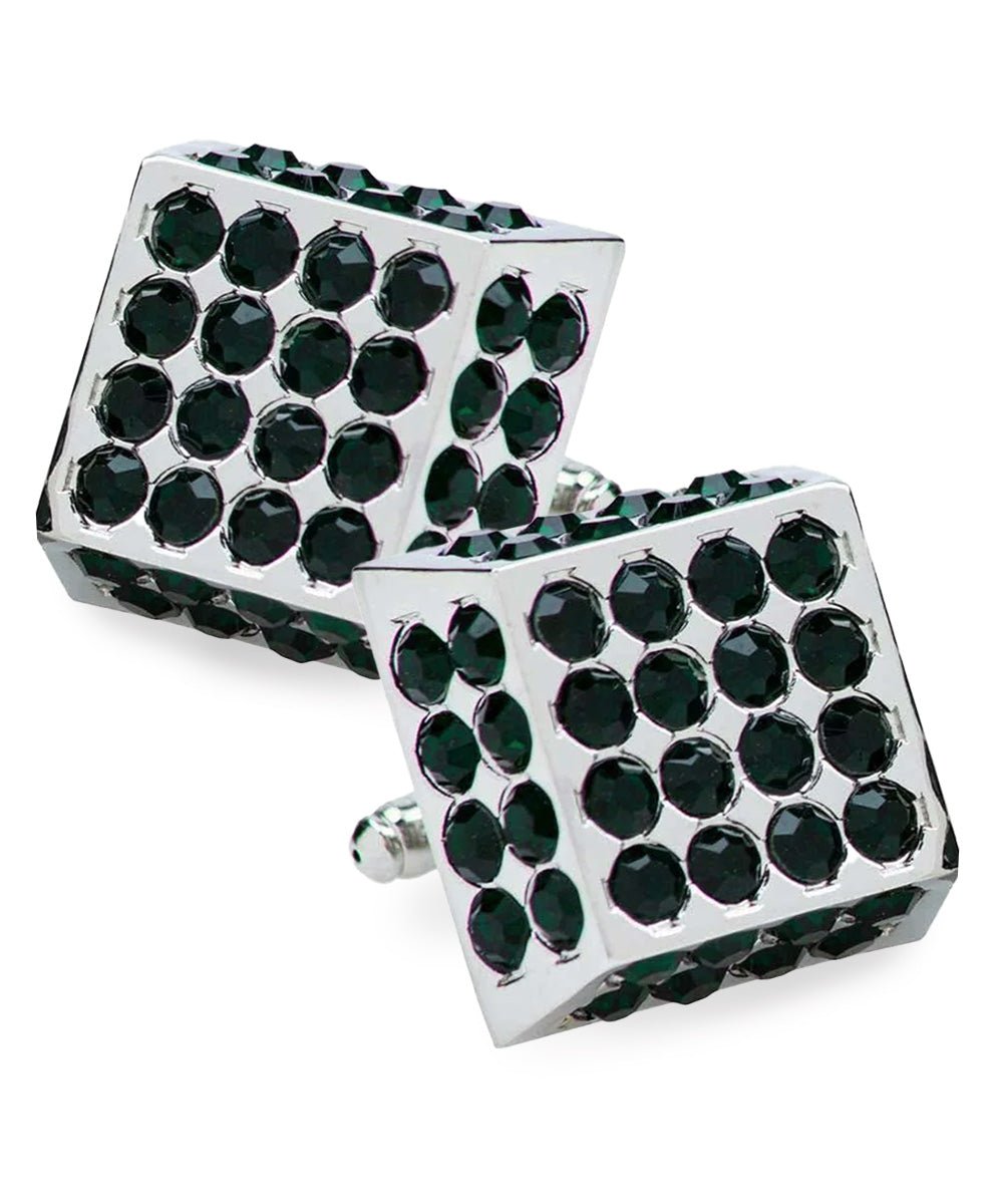 Vittorio Vico Men's Large Square Studded Colored Crystal Cufflinks: CL76XX Series - Suits You Sir - Green and Silver -
