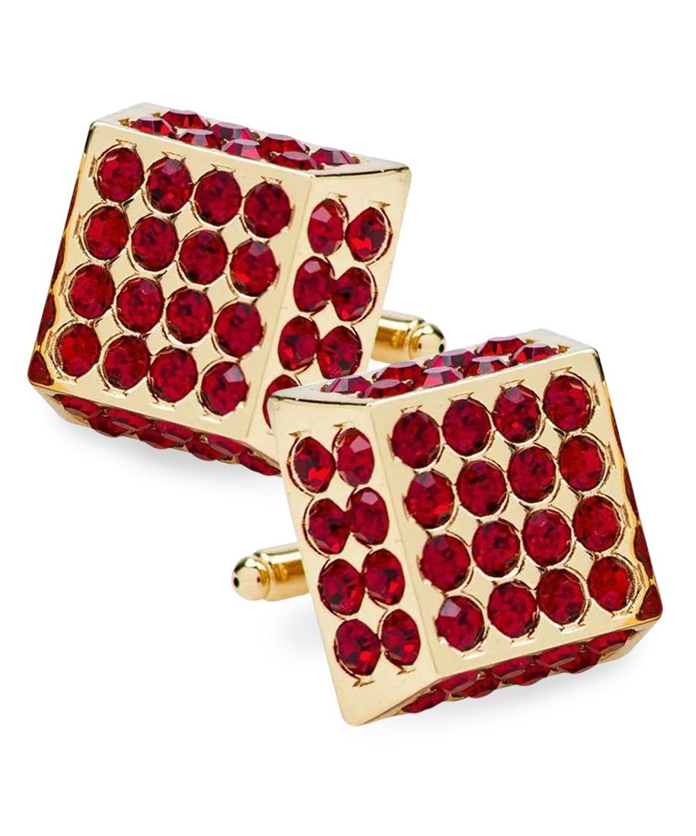 Vittorio Vico Men's Large Square Studded Colored Crystal Cufflinks: CL76XX Series - Suits You Sir - Red and Gold -