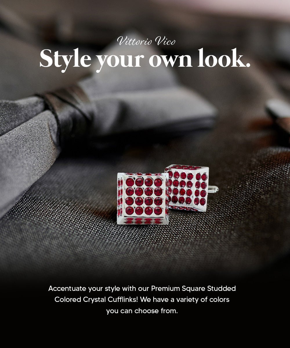 Vittorio Vico Men's Large Square Studded Colored Crystal Cufflinks: CL76XX Series - Suits You Sir - Red and Silver -