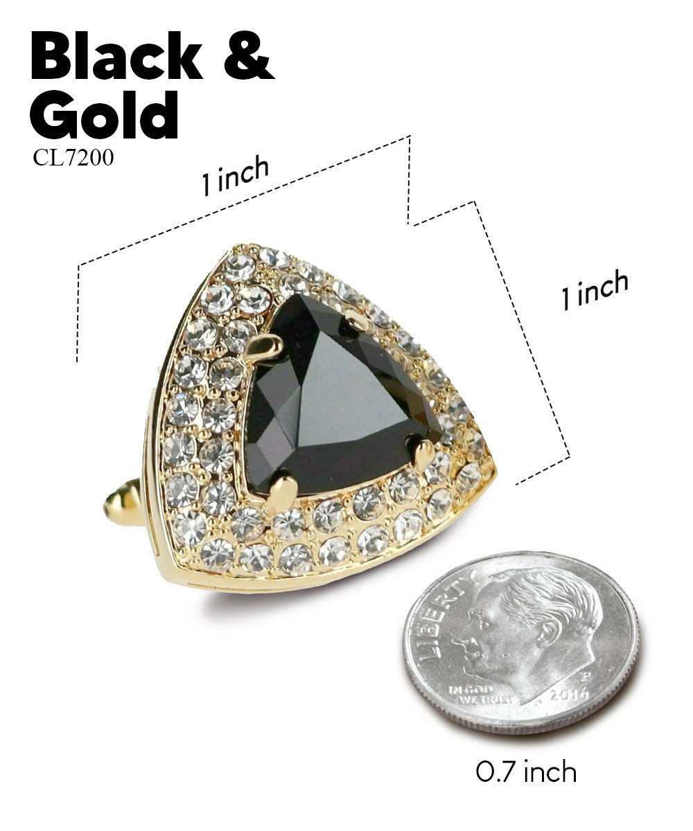 Vittorio Vico Men's Large Triangular Crystal Diamond Set Cufflinks: CL72XX Series - Suits You Sir - Black and Gold -