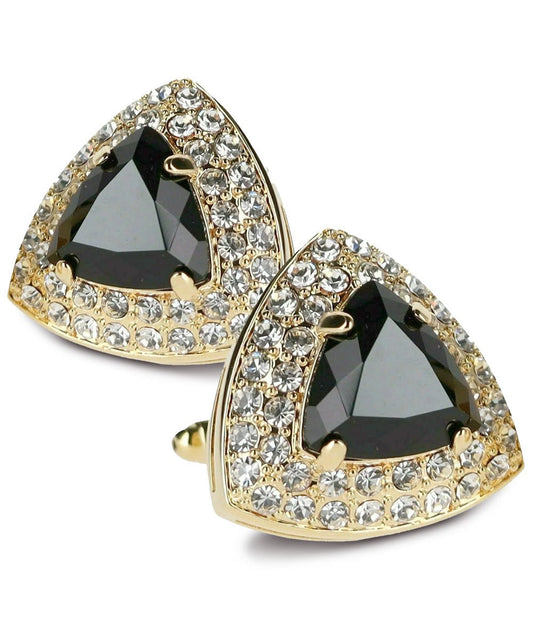Vittorio Vico Men's Large Triangular Crystal Diamond Set Cufflinks: CL72XX Series - Suits You Sir - Black and Gold -