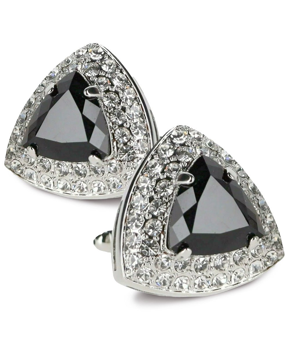 Vittorio Vico Men's Large Triangular Crystal Diamond Set Cufflinks: CL72XX Series - Suits You Sir - Black and Silver -