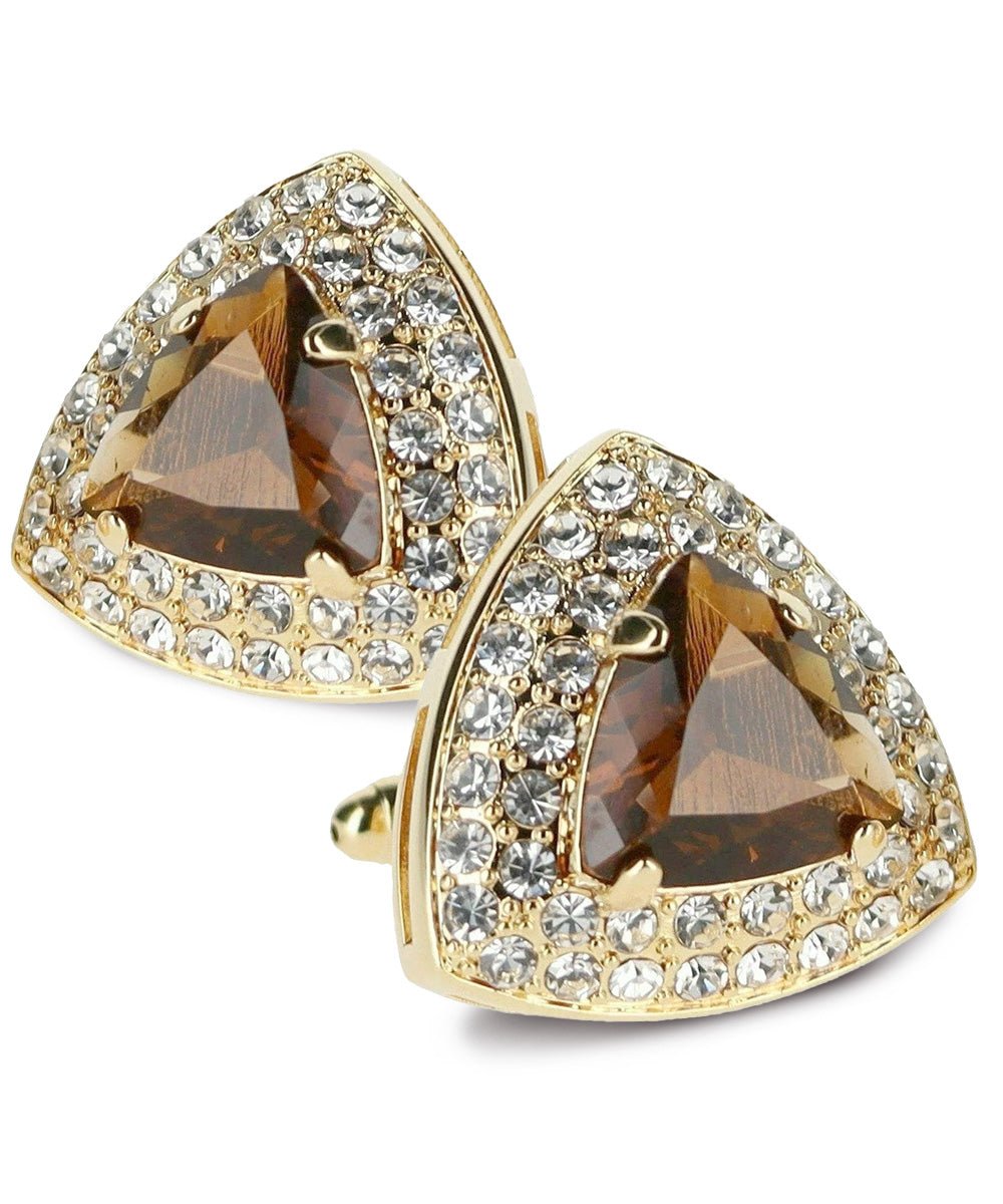 Vittorio Vico Men's Large Triangular Crystal Diamond Set Cufflinks: CL72XX Series - Suits You Sir - Brown and Gold -