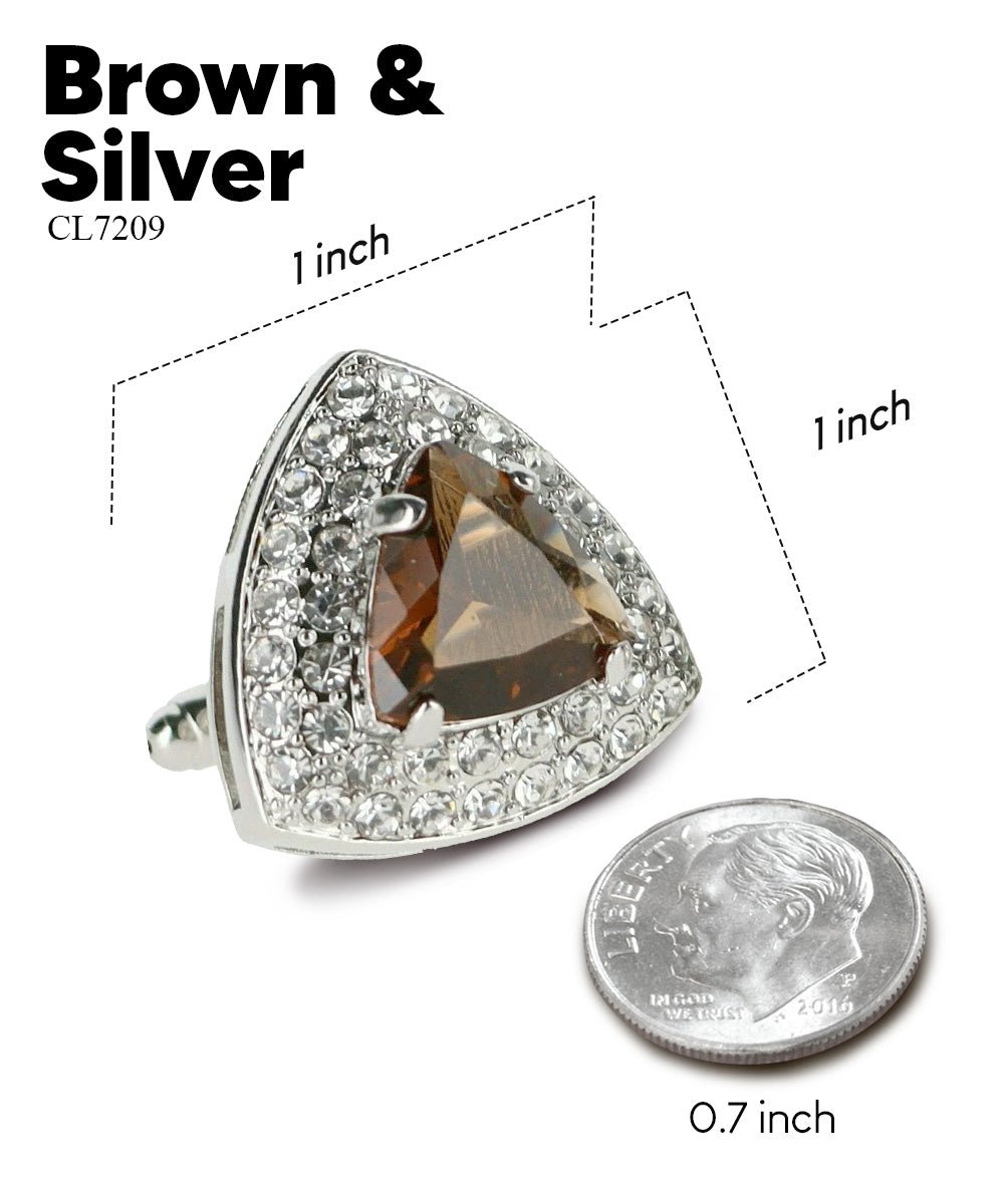 Vittorio Vico Men's Large Triangular Crystal Diamond Set Cufflinks: CL72XX Series - Suits You Sir - Brown and Silver -