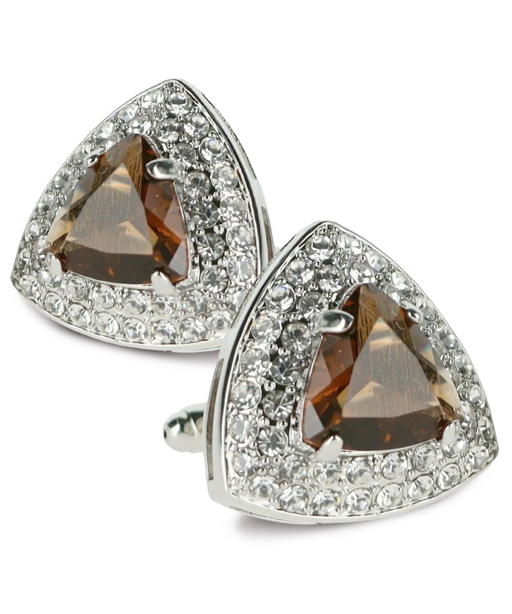 Vittorio Vico Men's Large Triangular Crystal Diamond Set Cufflinks: CL72XX Series - Suits You Sir - Brown and Silver -