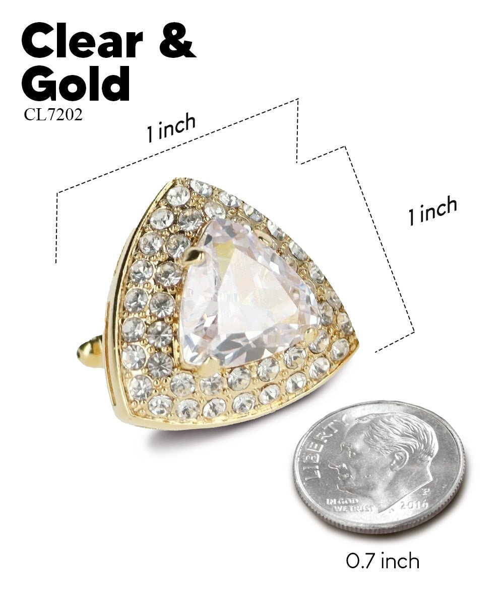 Vittorio Vico Men's Large Triangular Crystal Diamond Set Cufflinks: CL72XX Series - Suits You Sir - Clear and Gold -