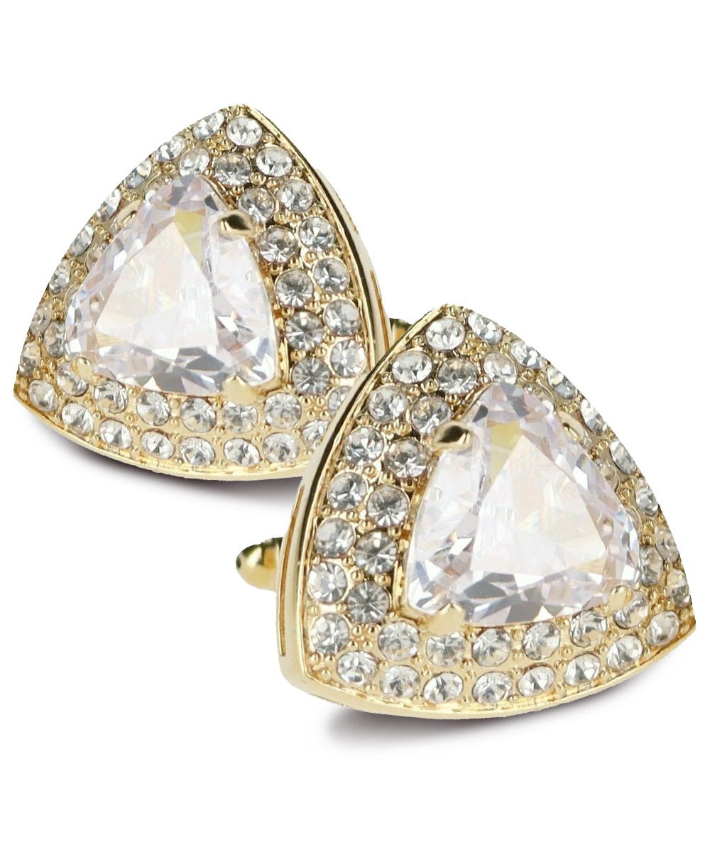 Vittorio Vico Men's Large Triangular Crystal Diamond Set Cufflinks: CL72XX Series - Suits You Sir - Clear and Gold -