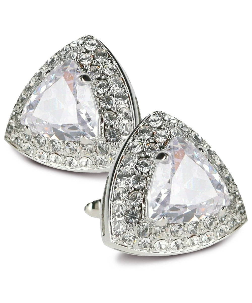 Vittorio Vico Men's Large Triangular Crystal Diamond Set Cufflinks: CL72XX Series - Suits You Sir - Clear and Silver -
