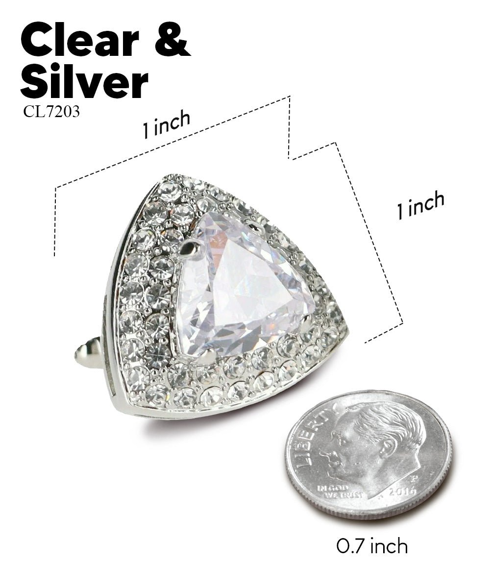 Vittorio Vico Men's Large Triangular Crystal Diamond Set Cufflinks: CL72XX Series - Suits You Sir - Clear and Silver -