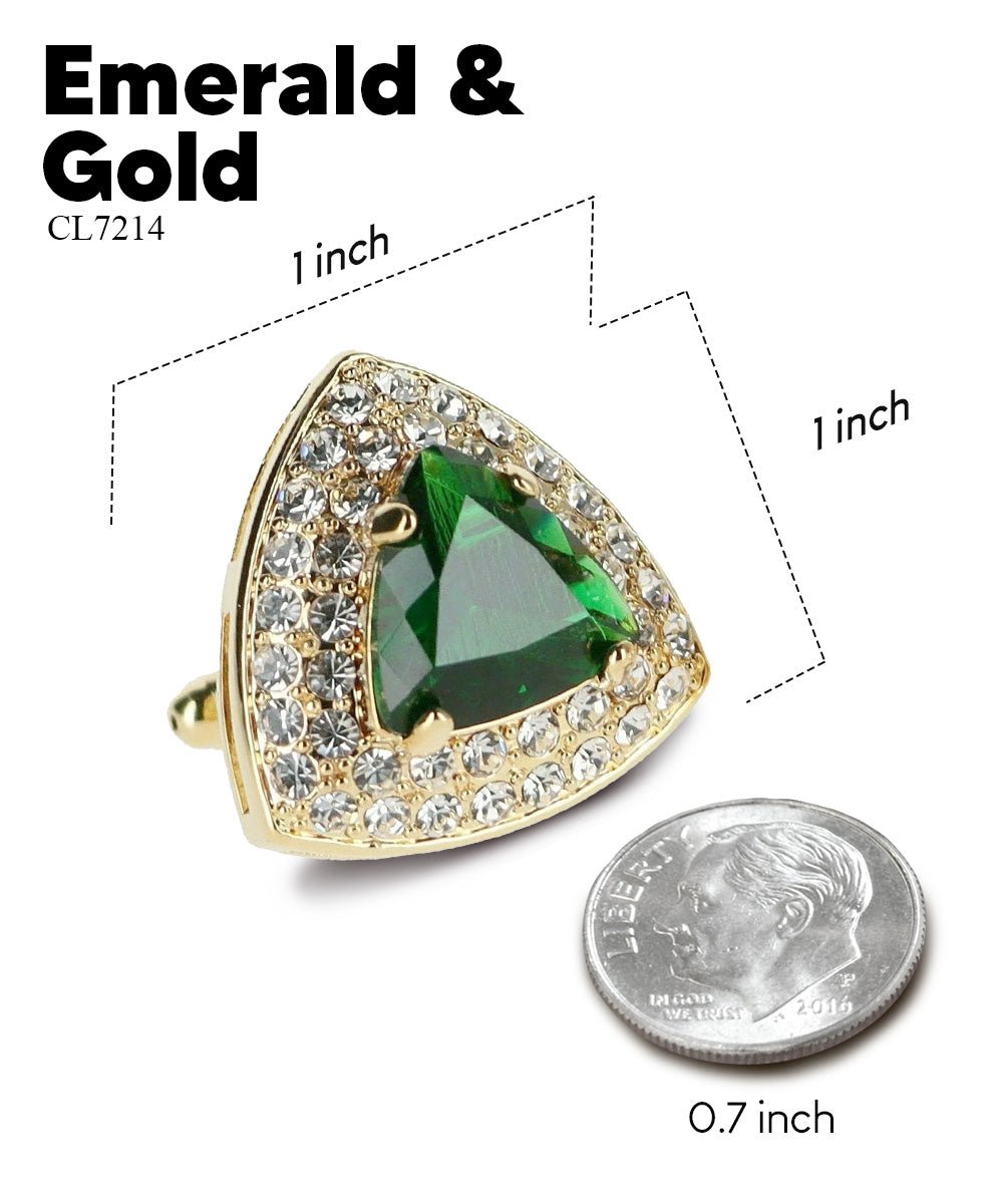 Vittorio Vico Men's Large Triangular Crystal Diamond Set Cufflinks: CL72XX Series - Suits You Sir - Emerald Green and Gold -