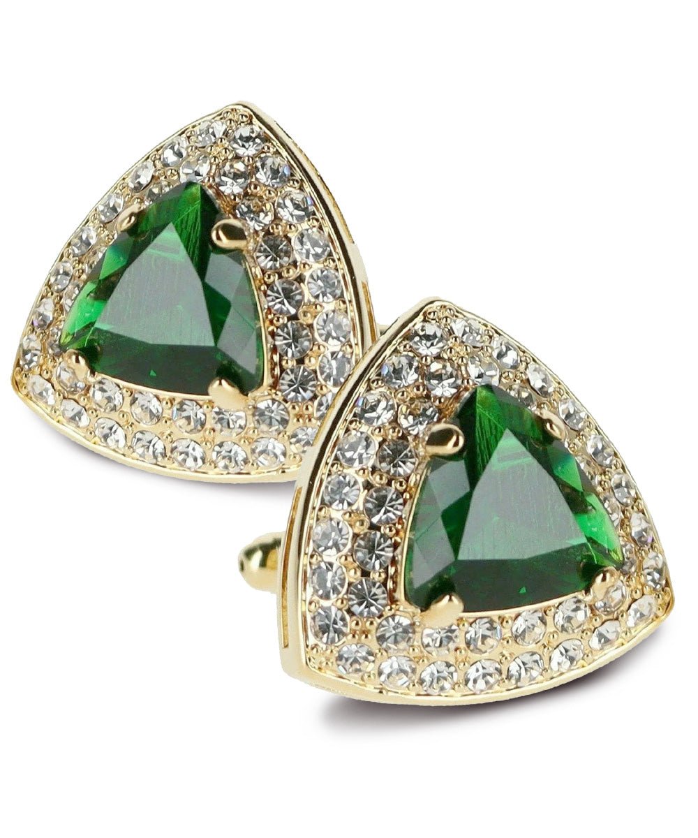 Vittorio Vico Men's Large Triangular Crystal Diamond Set Cufflinks: CL72XX Series - Suits You Sir - Emerald Green and Gold -