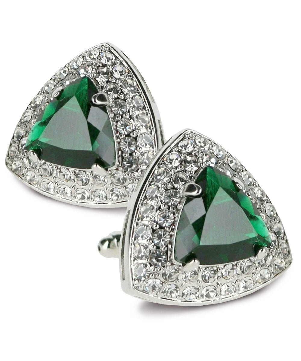 Vittorio Vico Men's Large Triangular Crystal Diamond Set Cufflinks: CL72XX Series - Suits You Sir - Emerald Green and Silver -