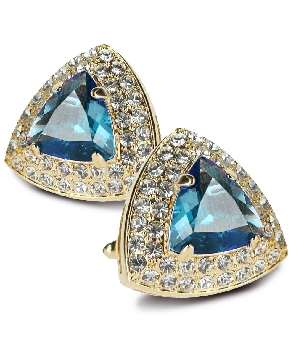 Vittorio Vico Men's Large Triangular Crystal Diamond Set Cufflinks: CL72XX Series - Suits You Sir - Navy Blue and Gold -