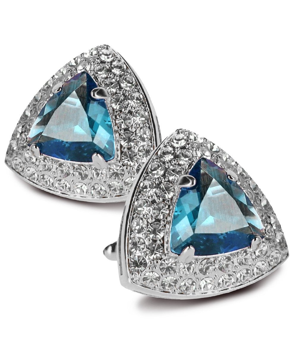 Vittorio Vico Men's Large Triangular Crystal Diamond Set Cufflinks: CL72XX Series - Suits You Sir - Navy Blule and Silver -