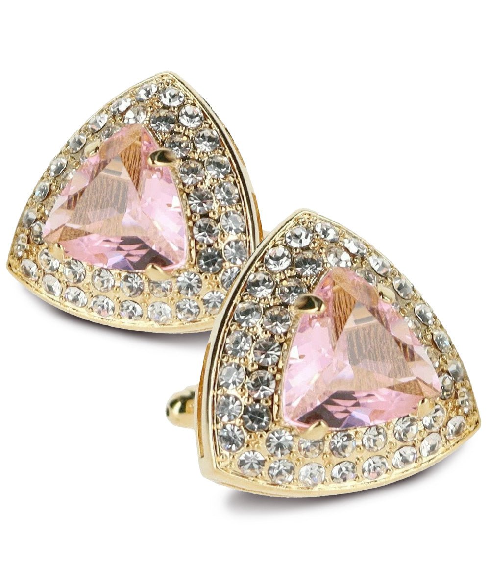 Vittorio Vico Men's Large Triangular Crystal Diamond Set Cufflinks: CL72XX Series - Suits You Sir - Pink and Gold -