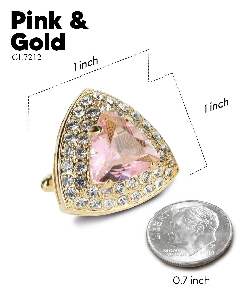 Vittorio Vico Men's Large Triangular Crystal Diamond Set Cufflinks: CL72XX Series - Suits You Sir - Pink and Gold -