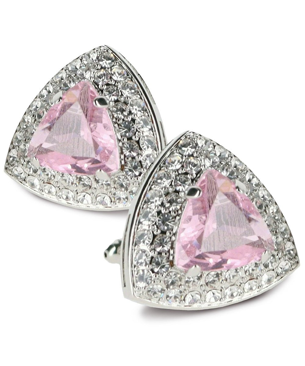 Vittorio Vico Men's Large Triangular Crystal Diamond Set Cufflinks: CL72XX Series - Suits You Sir - Pink and Silver -