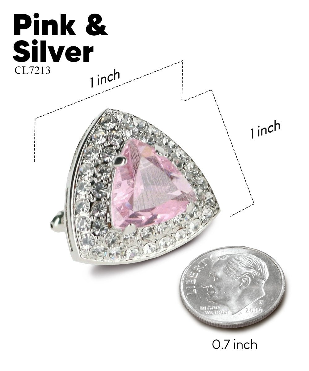 Vittorio Vico Men's Large Triangular Crystal Diamond Set Cufflinks: CL72XX Series - Suits You Sir - Pink and Silver -