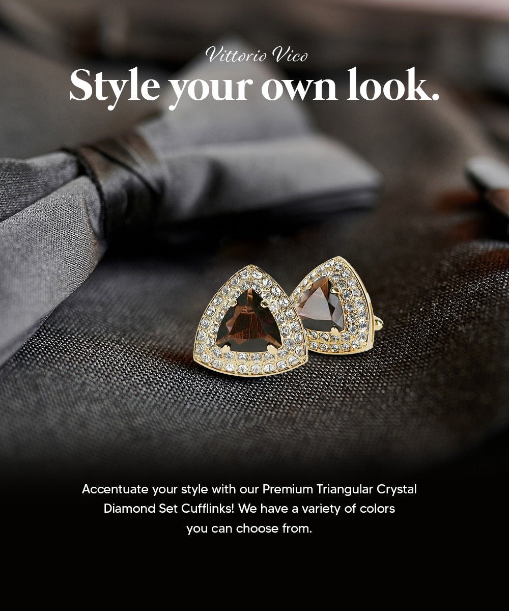 Vittorio Vico Men's Large Triangular Crystal Diamond Set Cufflinks: CL72XX Series - Suits You Sir - Purple and Gold -