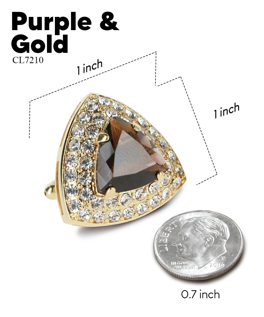 Vittorio Vico Men's Large Triangular Crystal Diamond Set Cufflinks: CL72XX Series - Suits You Sir - Purple and Gold -