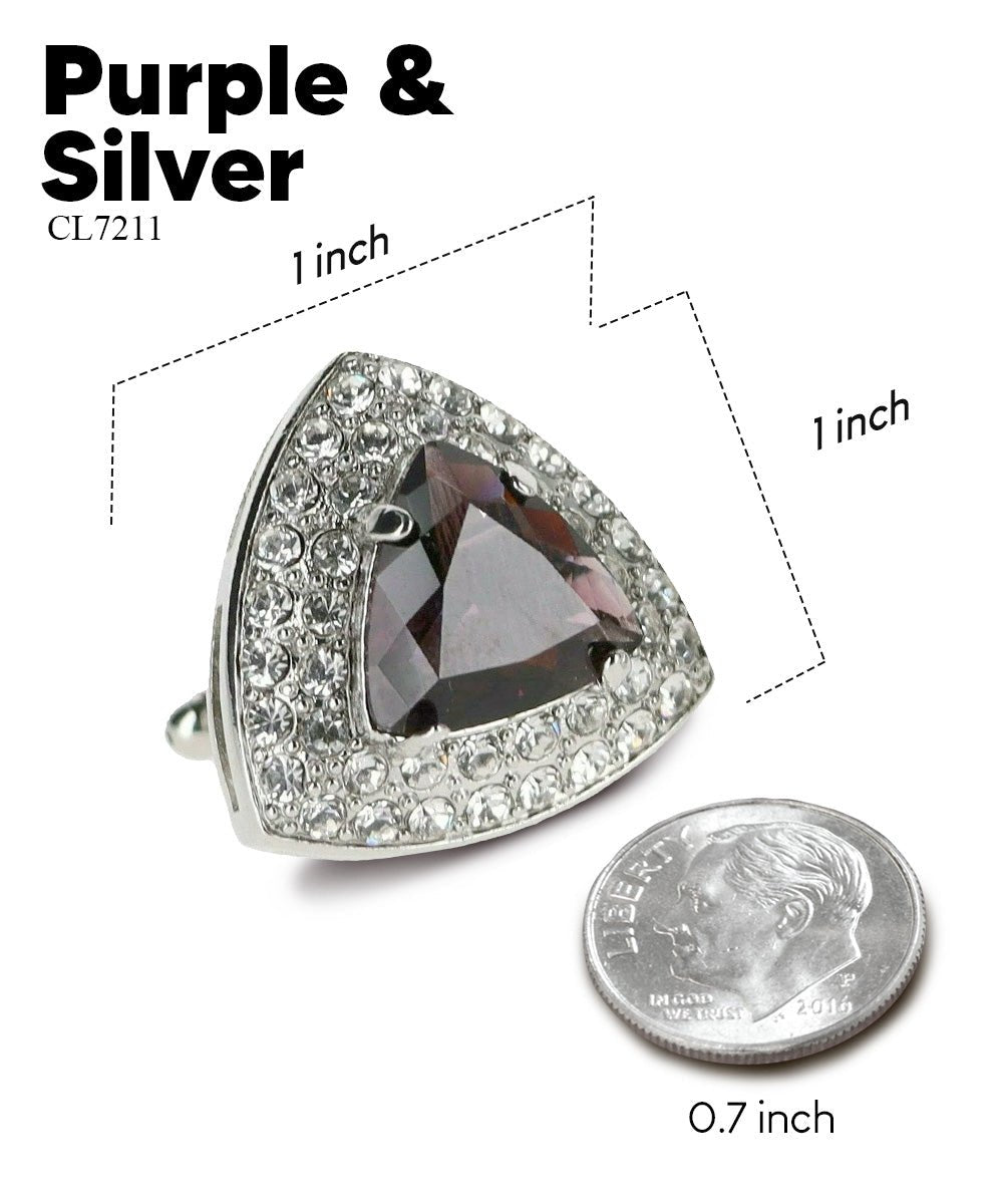Vittorio Vico Men's Large Triangular Crystal Diamond Set Cufflinks: CL72XX Series - Suits You Sir - Purple and Silver -