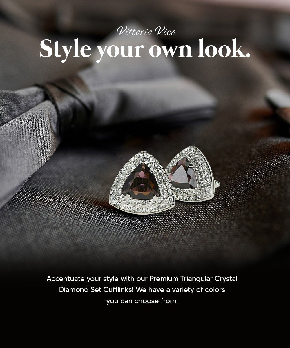 Vittorio Vico Men's Large Triangular Crystal Diamond Set Cufflinks: CL72XX Series - Suits You Sir - Purple and Silver -