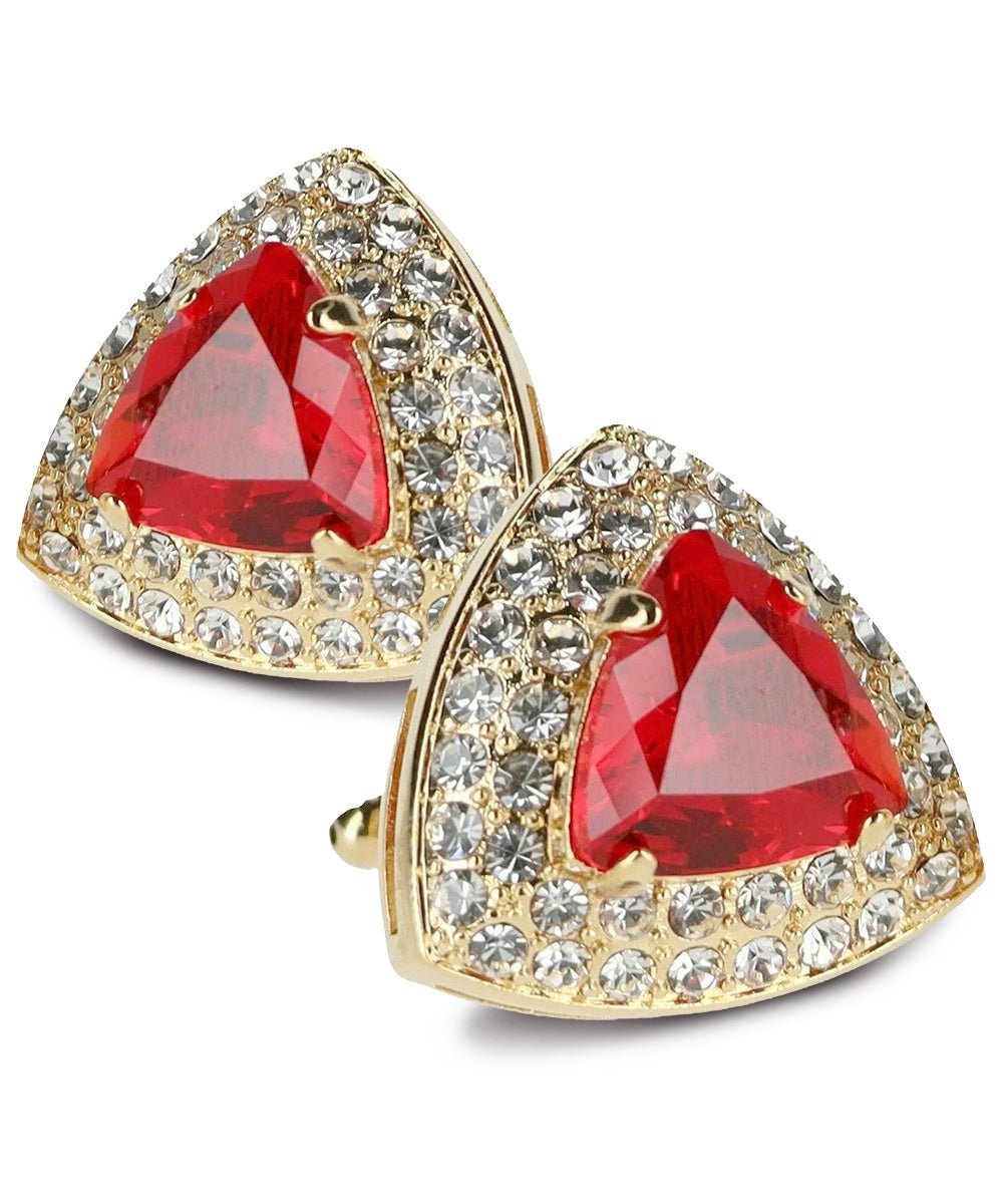 Vittorio Vico Men's Large Triangular Crystal Diamond Set Cufflinks: CL72XX Series - Suits You Sir - Red and Gold -